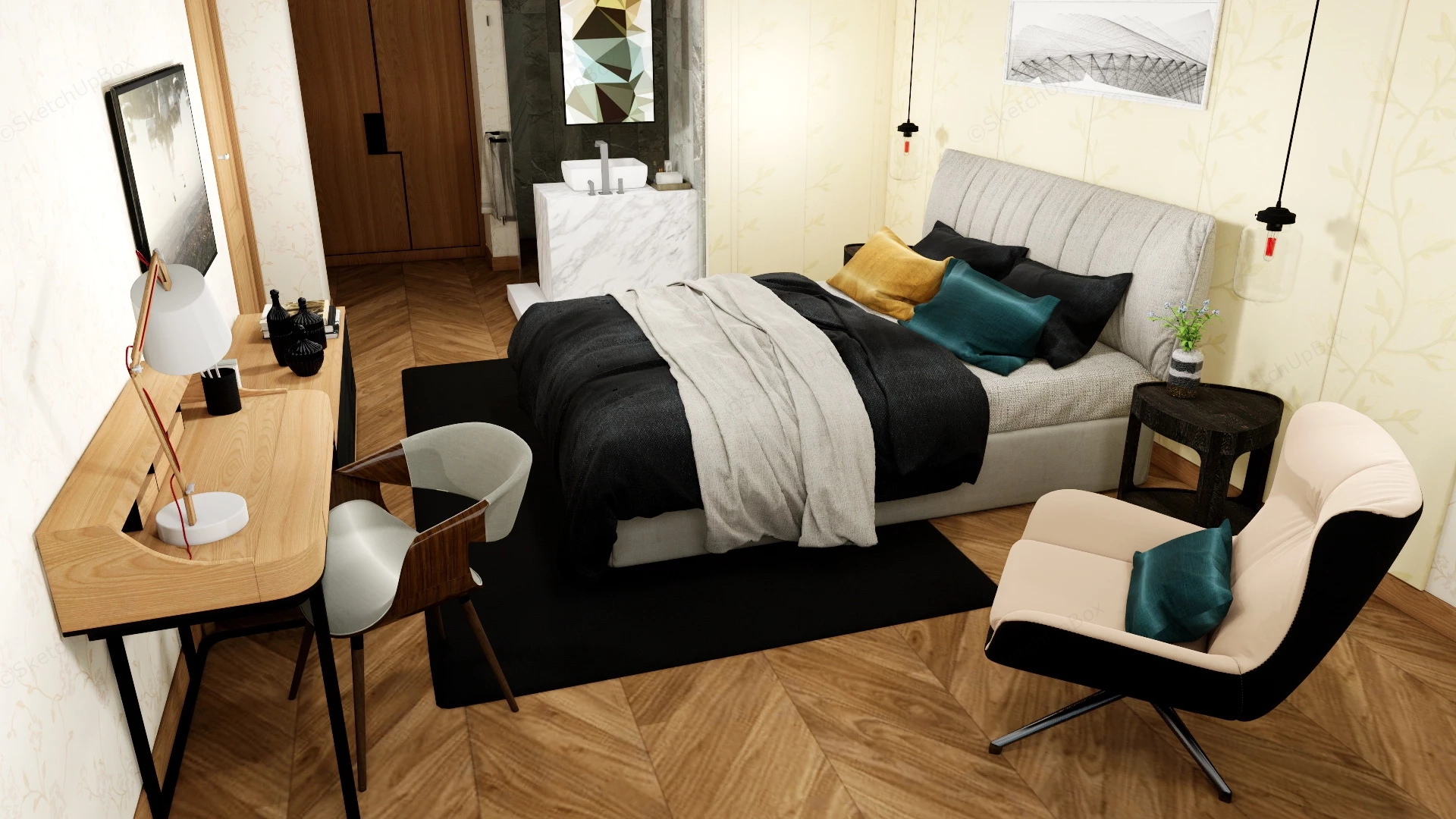 Budget Hotel Room sketchup model preview - SketchupBox