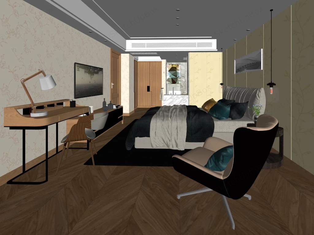 Budget Hotel Room sketchup model preview - SketchupBox