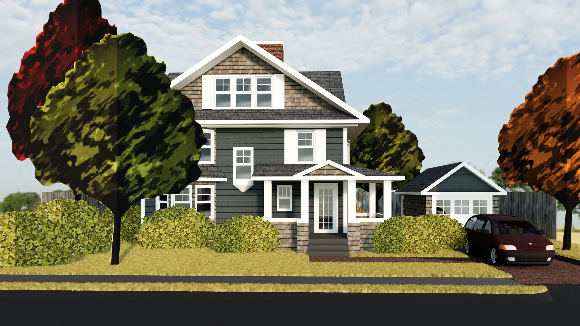American Craftsman House With Garage sketchup model preview - SketchupBox