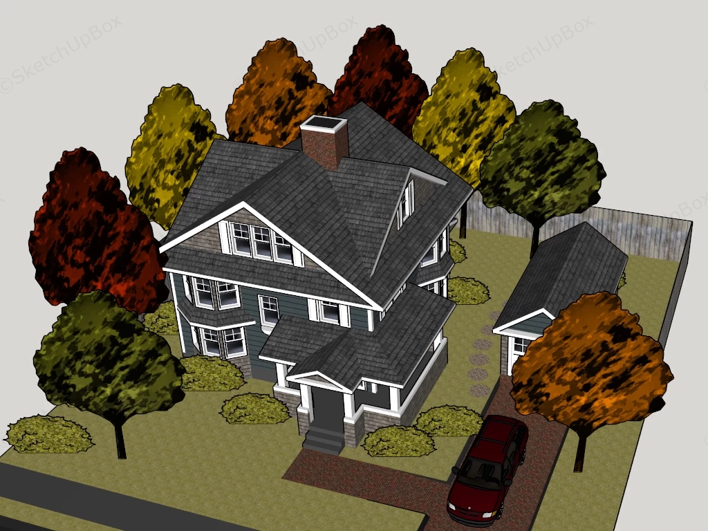 American Craftsman House With Garage sketchup model preview - SketchupBox