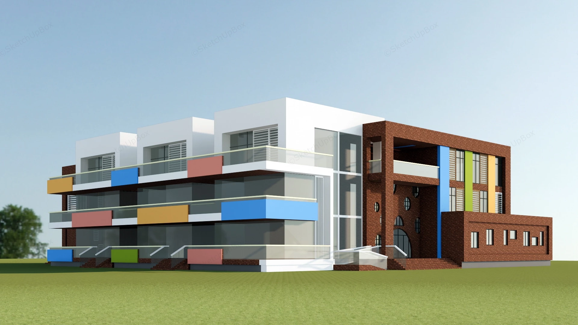 Kindergarten School Building Exterior Design sketchup model preview - SketchupBox
