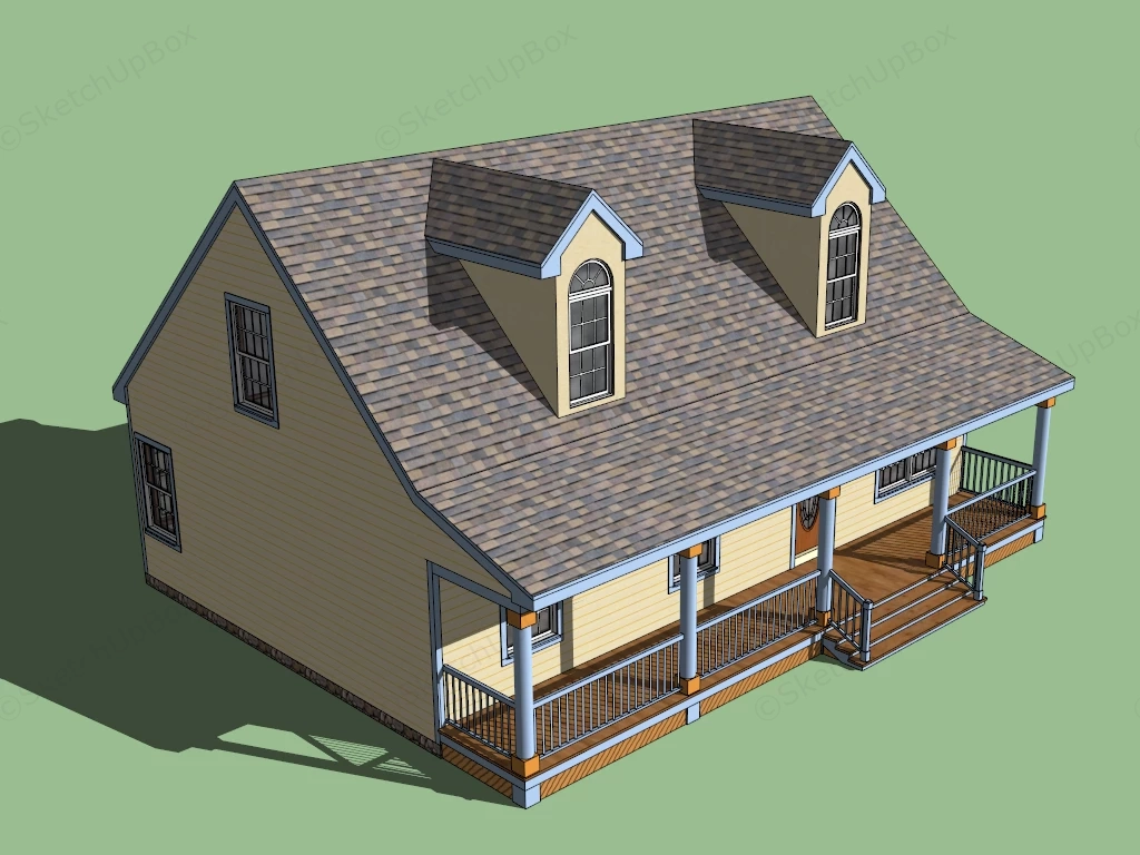 Small Colonial Style House sketchup model preview - SketchupBox