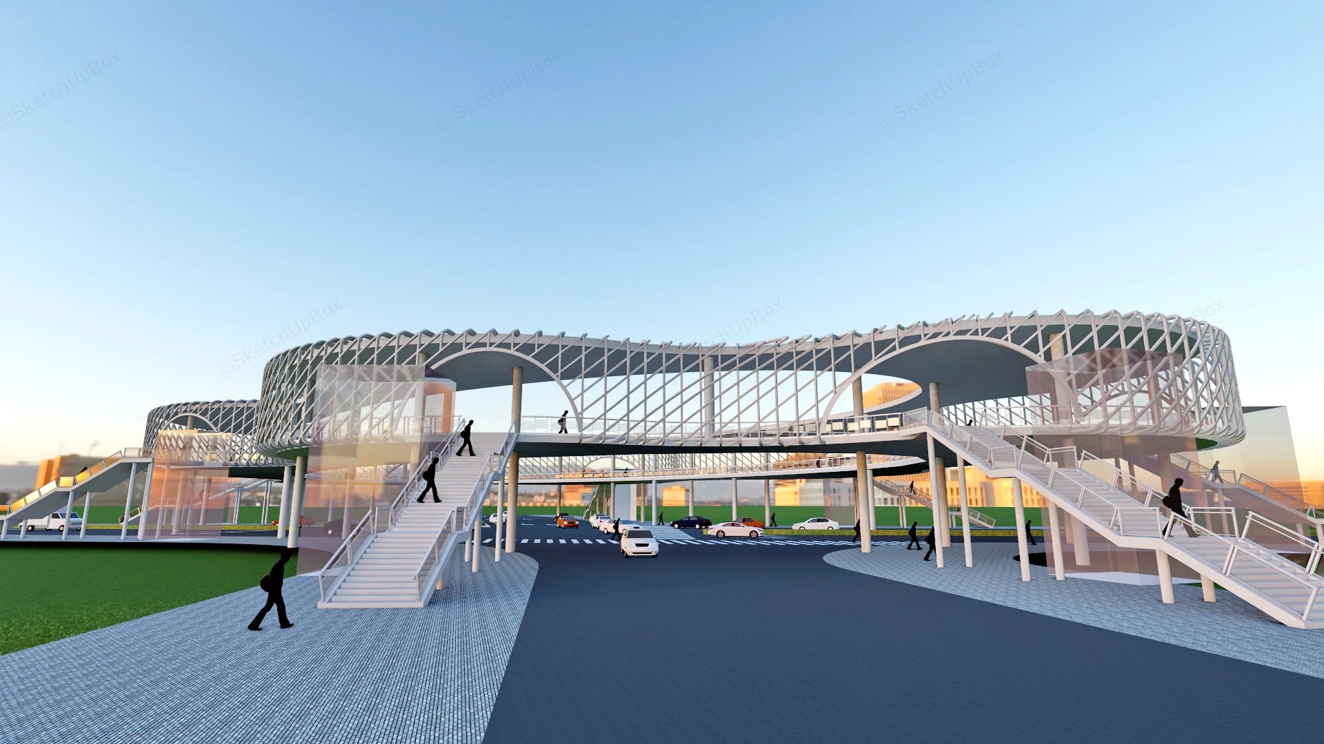 Cross Road Pedestrian Bridge sketchup model preview - SketchupBox