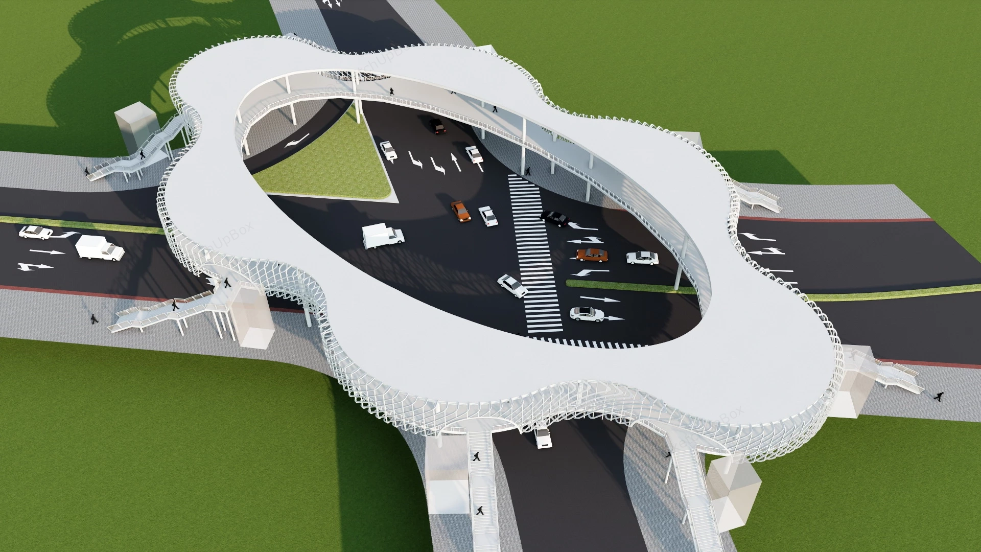 Cross Road Pedestrian Bridge sketchup model preview - SketchupBox