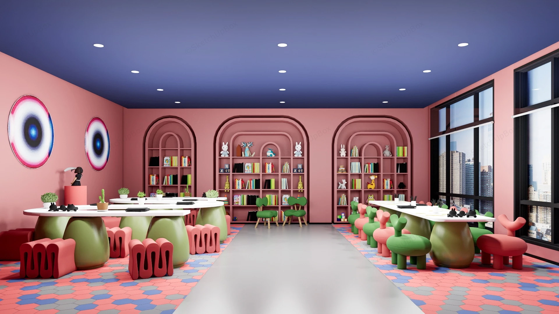 Red And Blue Kindergarten Reading Room sketchup model preview - SketchupBox