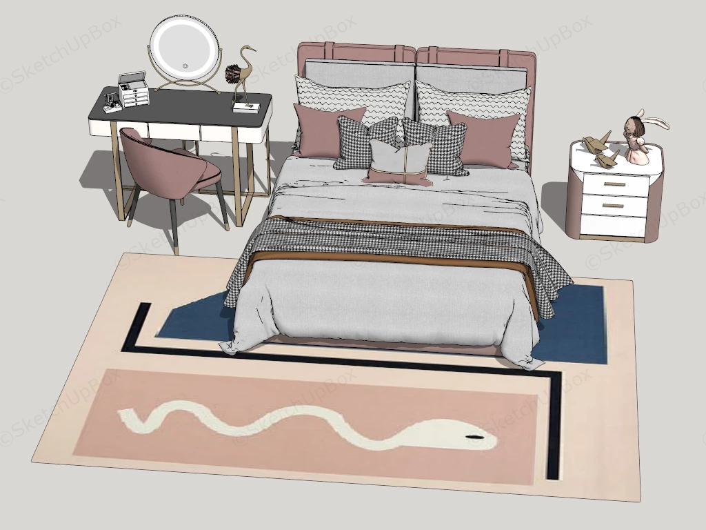 3 Piece Bedroom Set For Girls sketchup model preview - SketchupBox