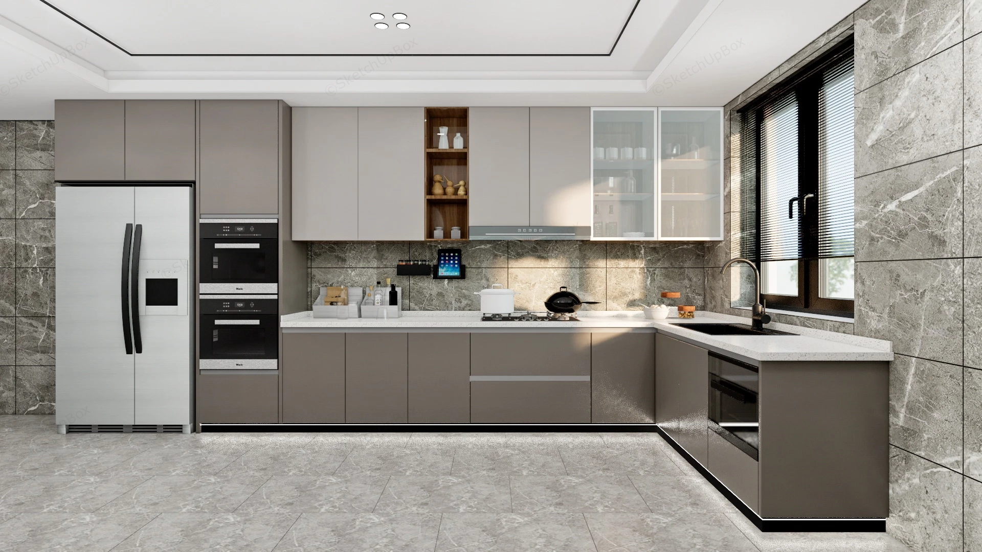 Modern Grey Kitchen Design sketchup model preview - SketchupBox