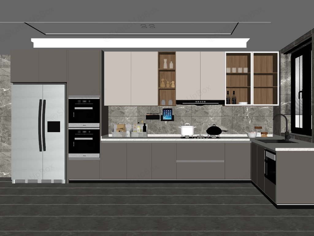 Modern Grey Kitchen Design sketchup model preview - SketchupBox