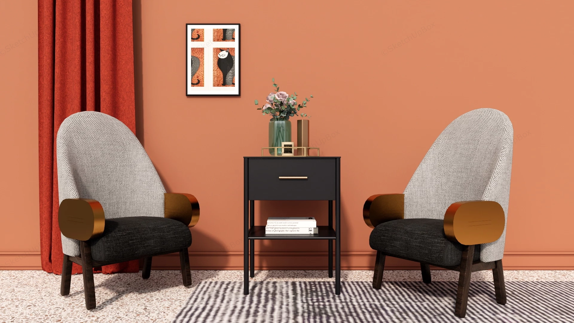 Accent Chairs And Table Set For Living Room sketchup model preview - SketchupBox