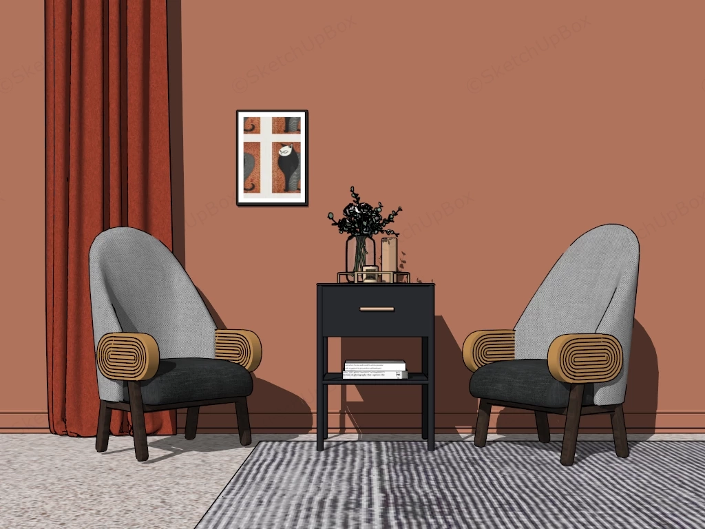 Accent Chairs And Table Set For Living Room sketchup model preview - SketchupBox