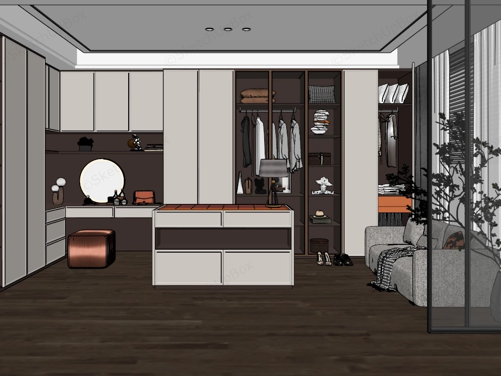 White And Brown Dressing Room sketchup model preview - SketchupBox