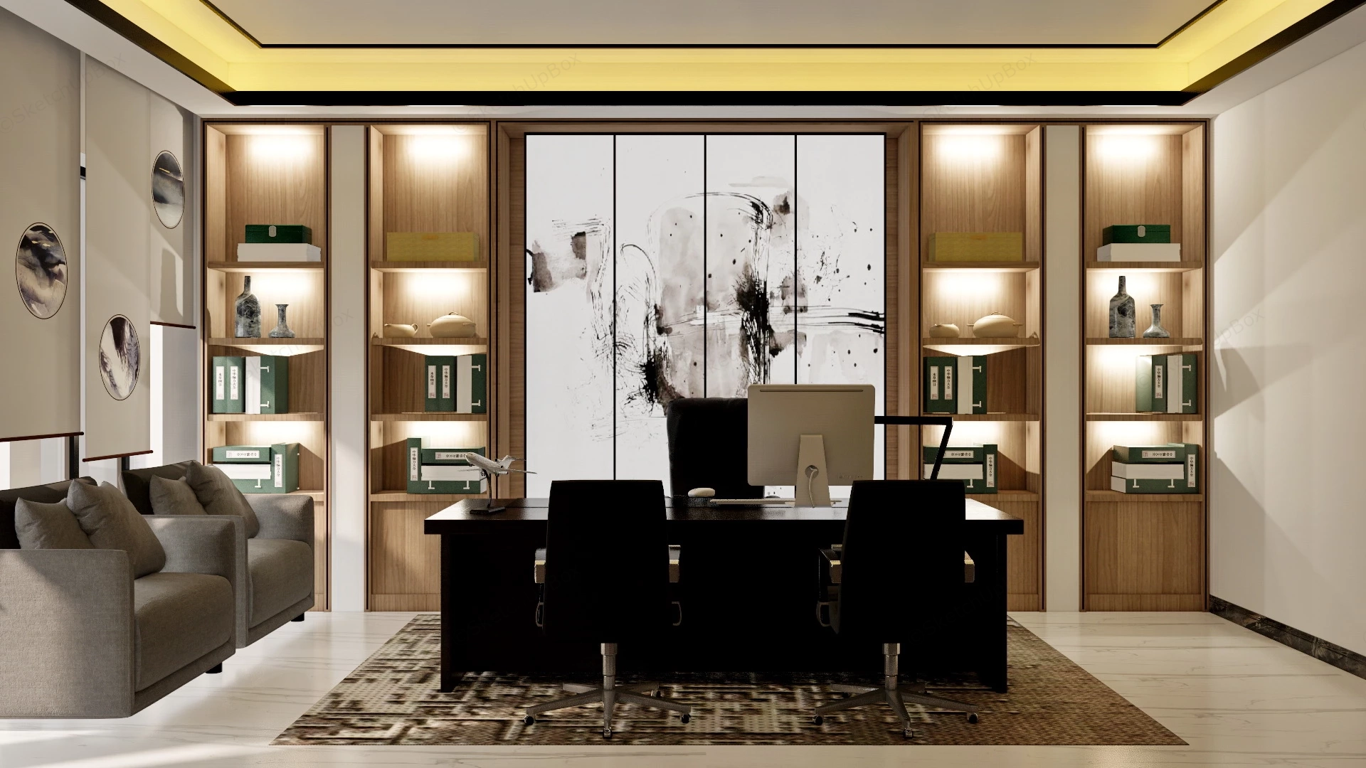 Chinese Style Home Office And Tea Room Combo sketchup model preview - SketchupBox