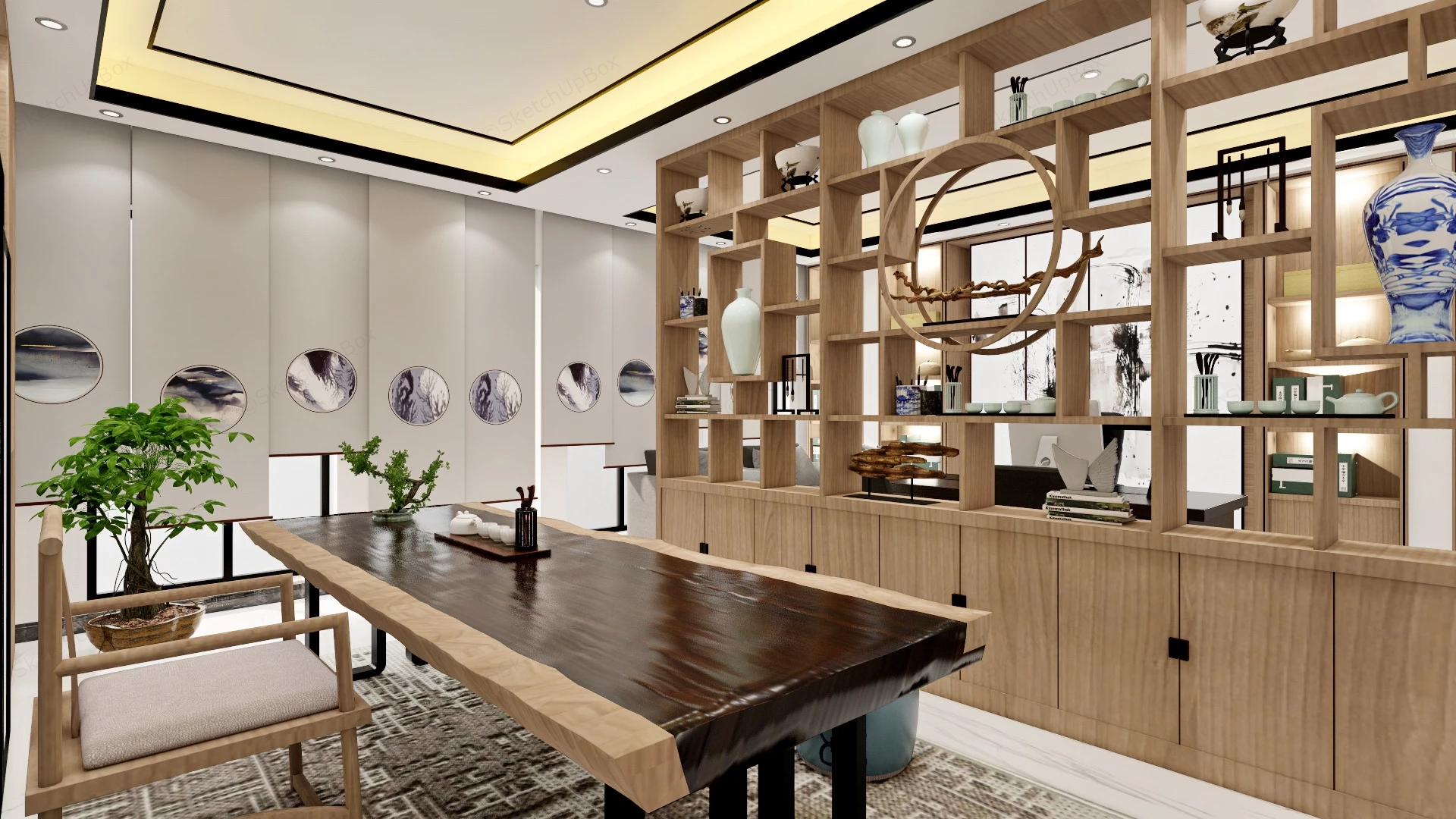 Chinese Style Home Office And Tea Room Combo sketchup model preview - SketchupBox