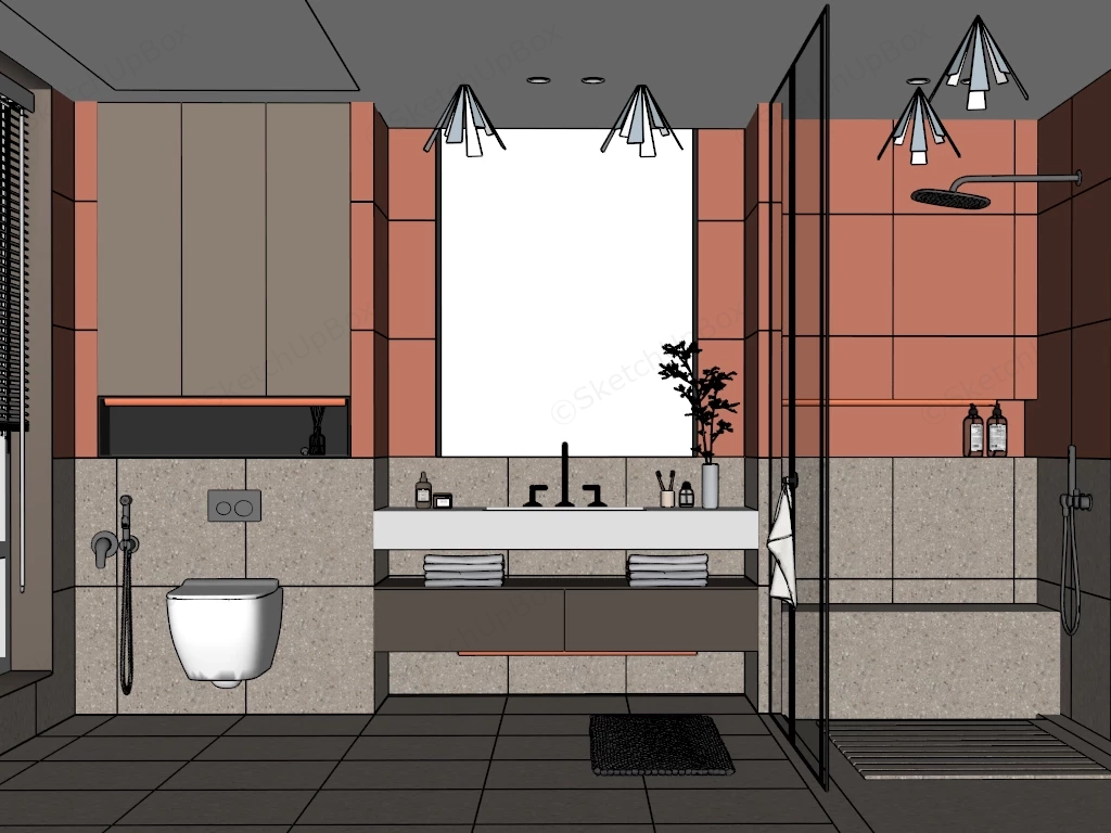Beautiful Coral Bathroom sketchup model preview - SketchupBox