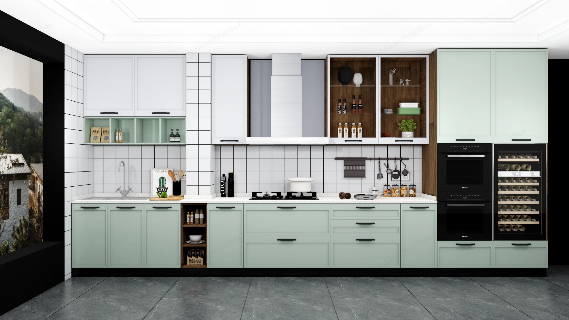 Light Green And White Kitchen sketchup model preview - SketchupBox