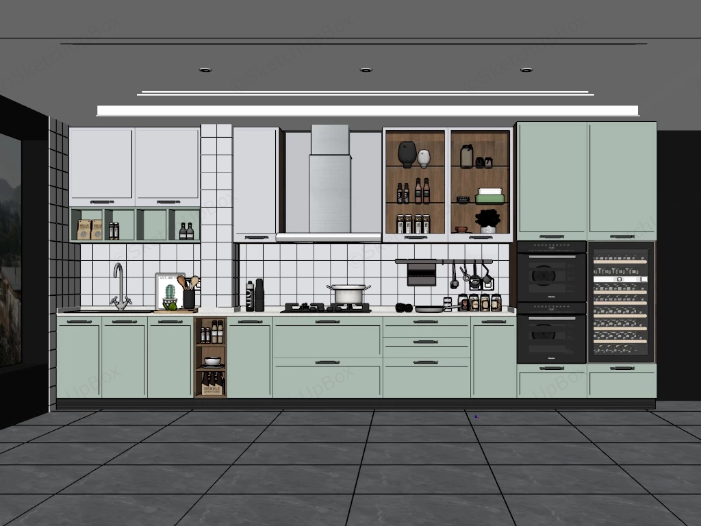 Light Green And White Kitchen sketchup model preview - SketchupBox