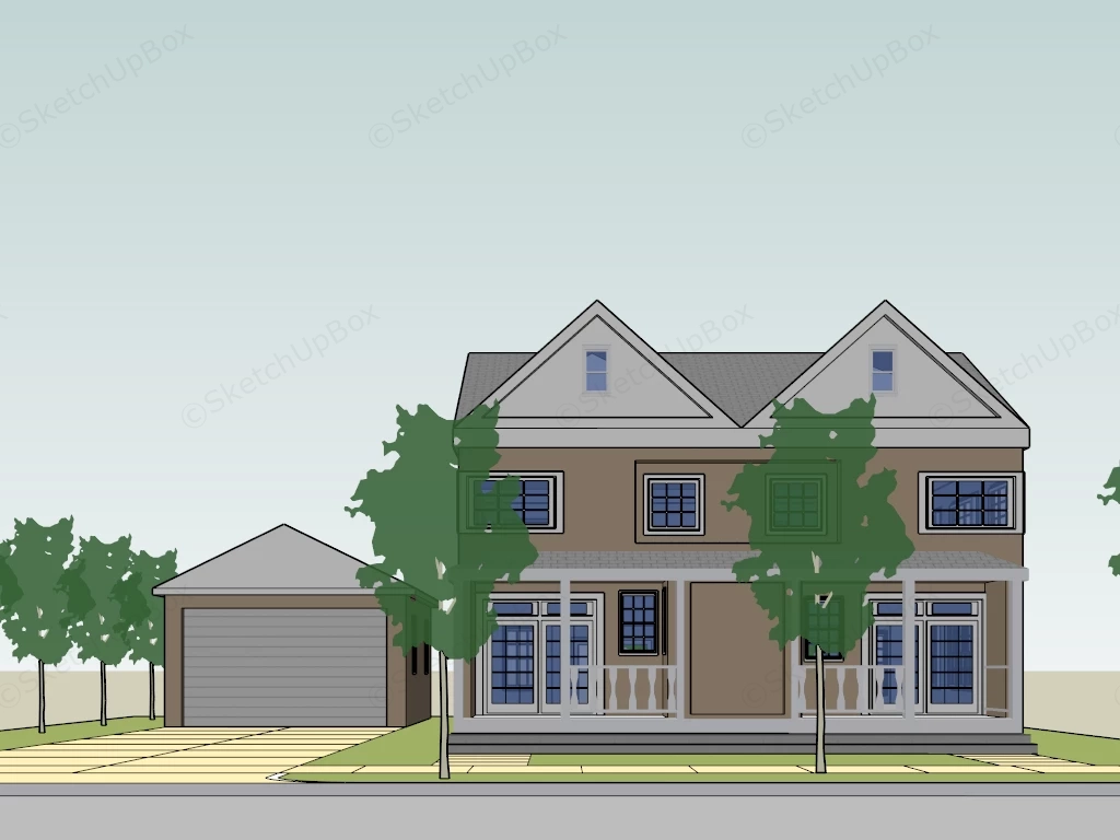 Small Duplex House sketchup model preview - SketchupBox