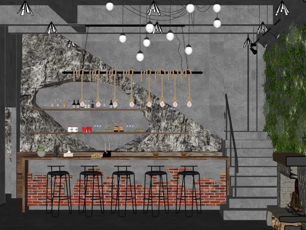 Under Staircase Home Bar Design sketchup model preview - SketchupBox