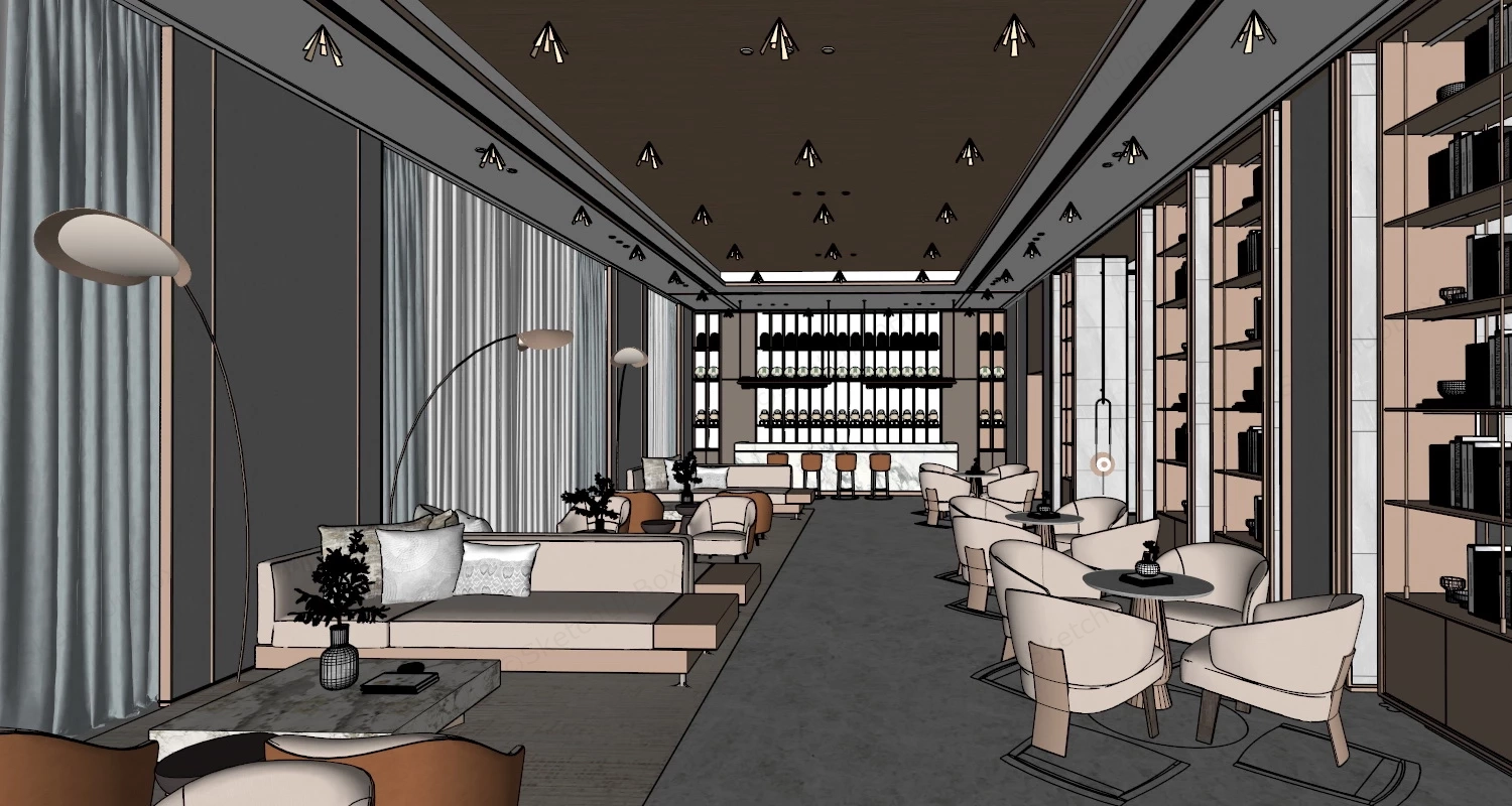 Boutique Hotel Lounge Area Design sketchup model preview - SketchupBox