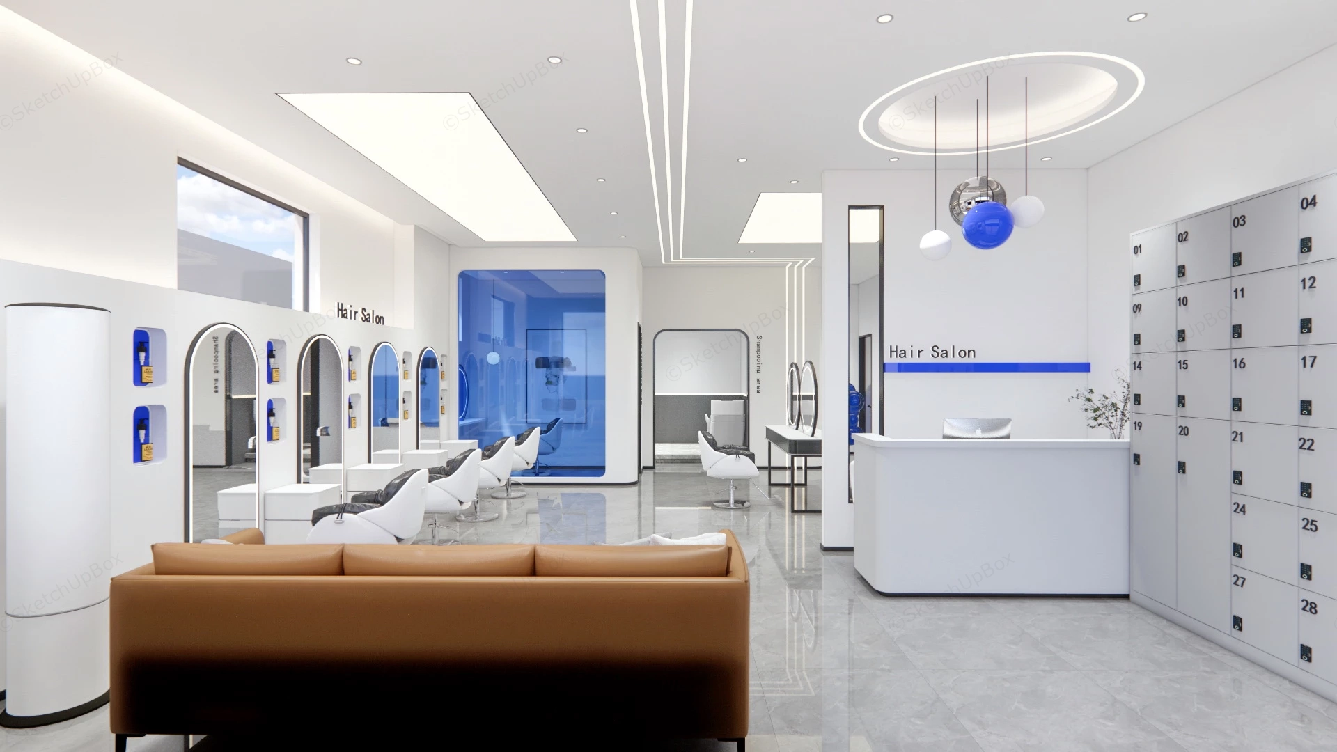 White Hair Salon Interior Design sketchup model preview - SketchupBox