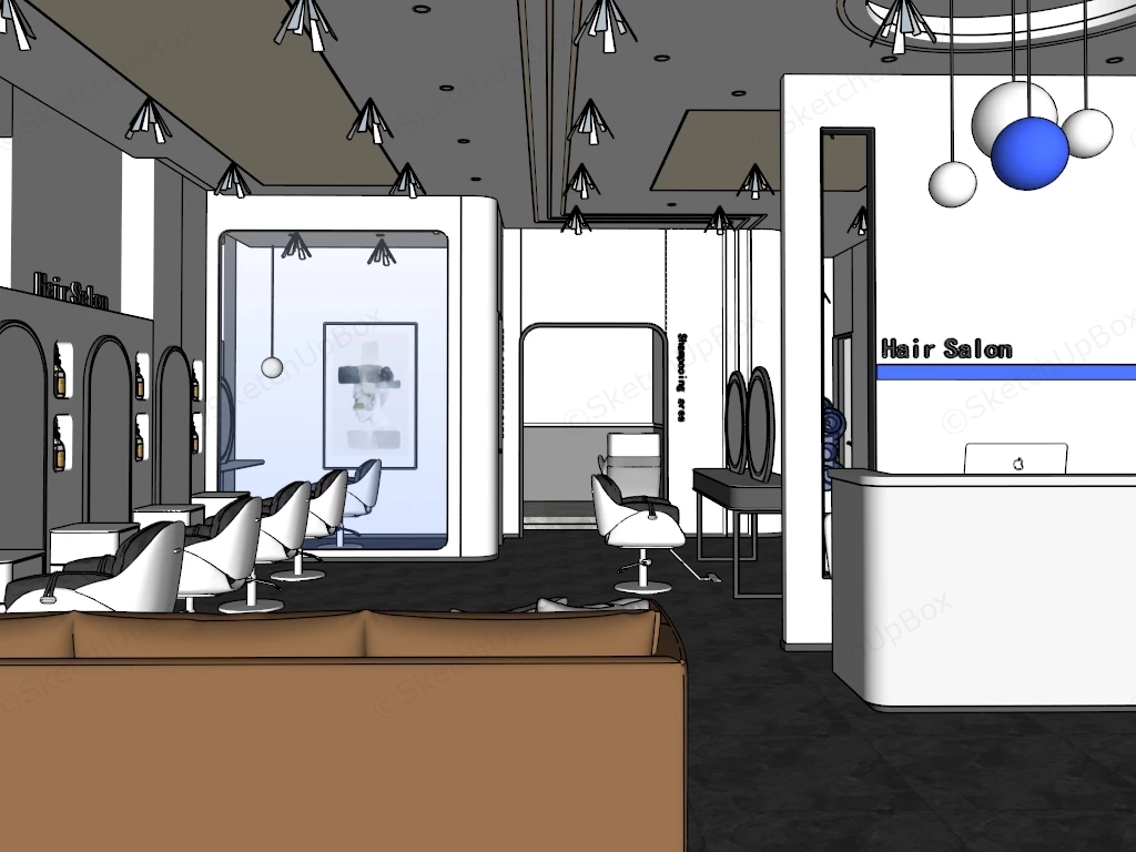White Hair Salon Interior Design sketchup model preview - SketchupBox