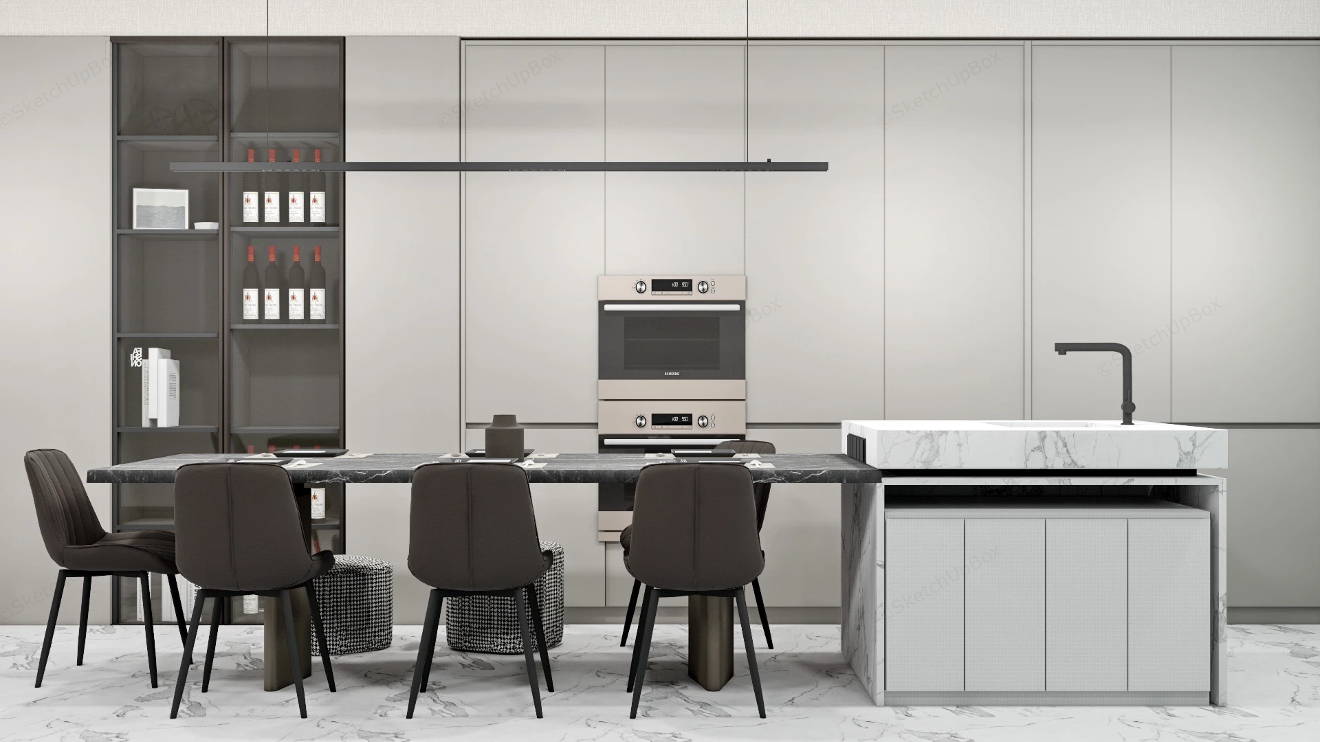 Marble Kitchen Island With Dining Table sketchup model preview - SketchupBox