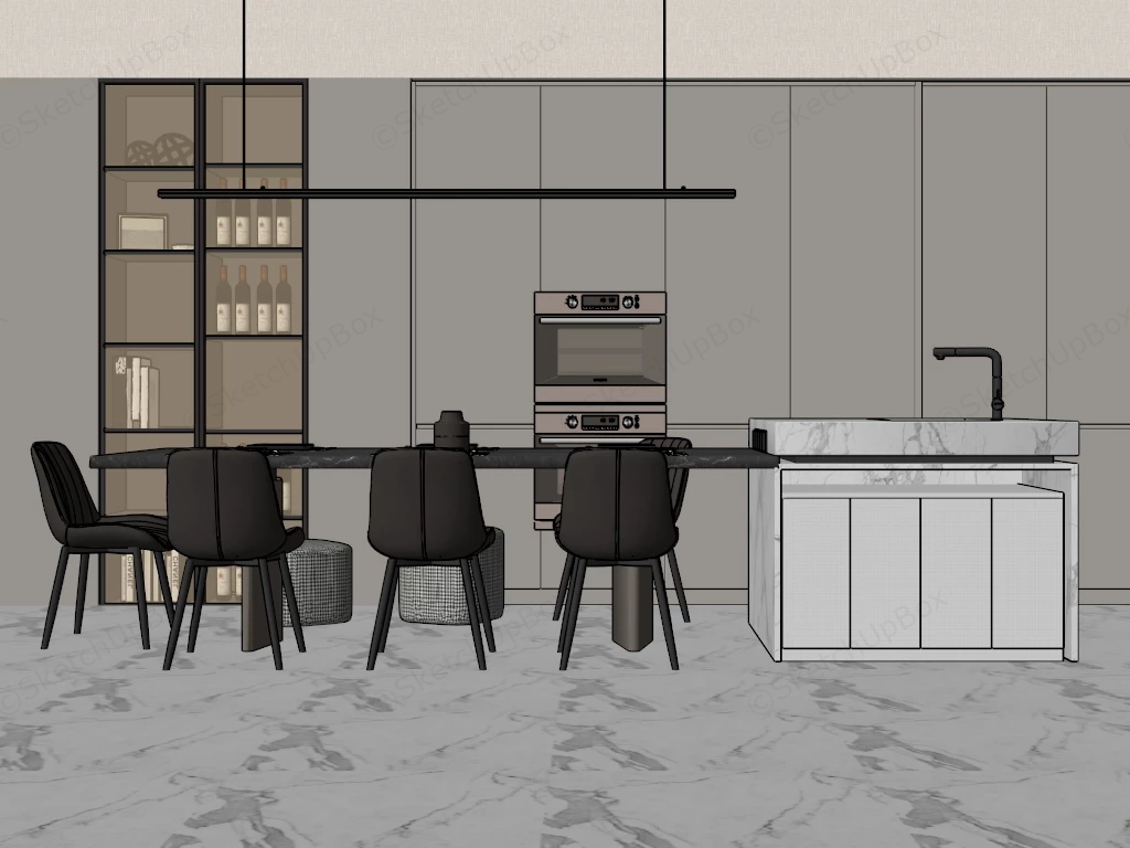 Marble Kitchen Island With Dining Table sketchup model preview - SketchupBox
