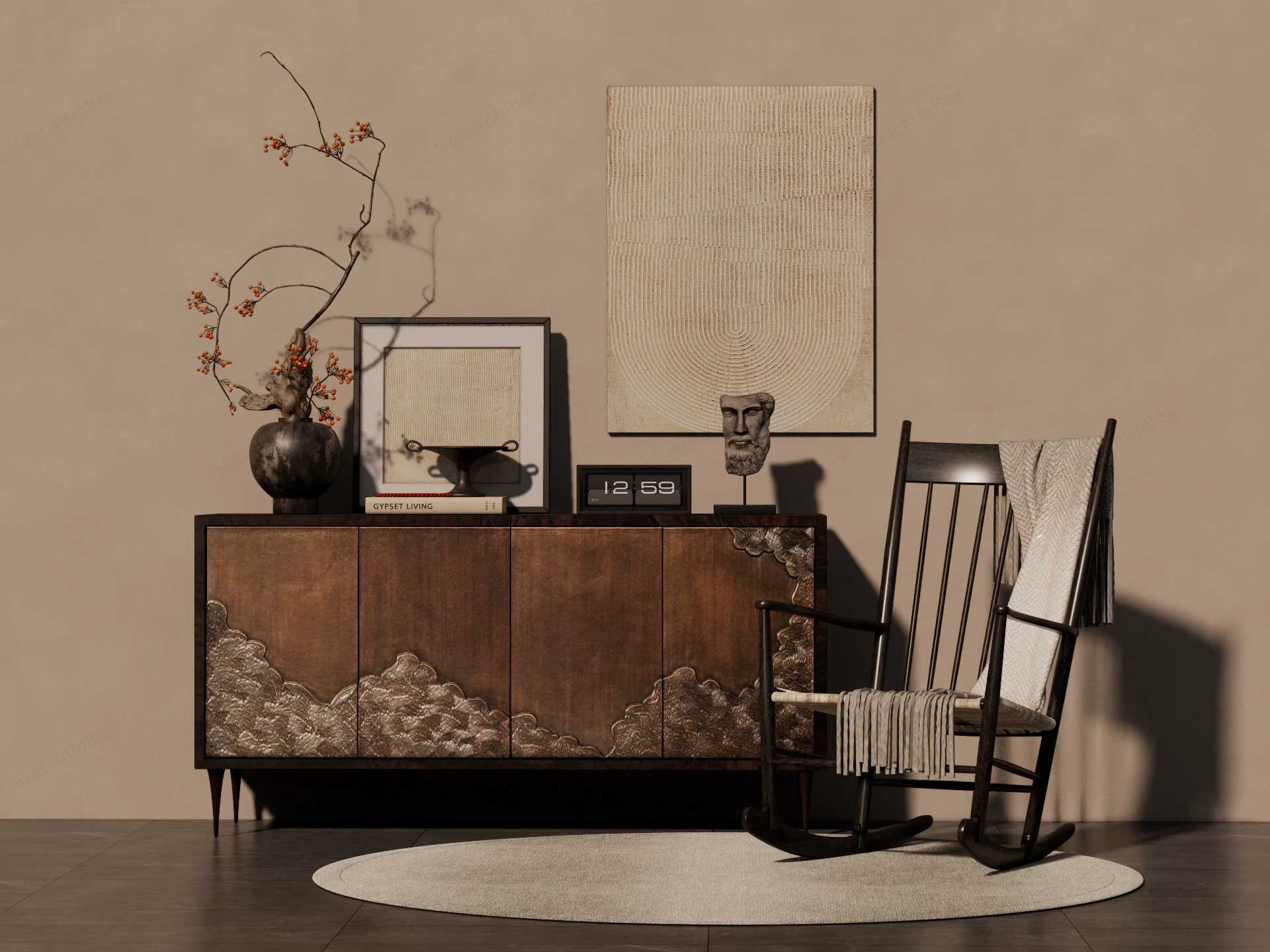 Medieval Style Sideboard And Chair sketchup model preview - SketchupBox