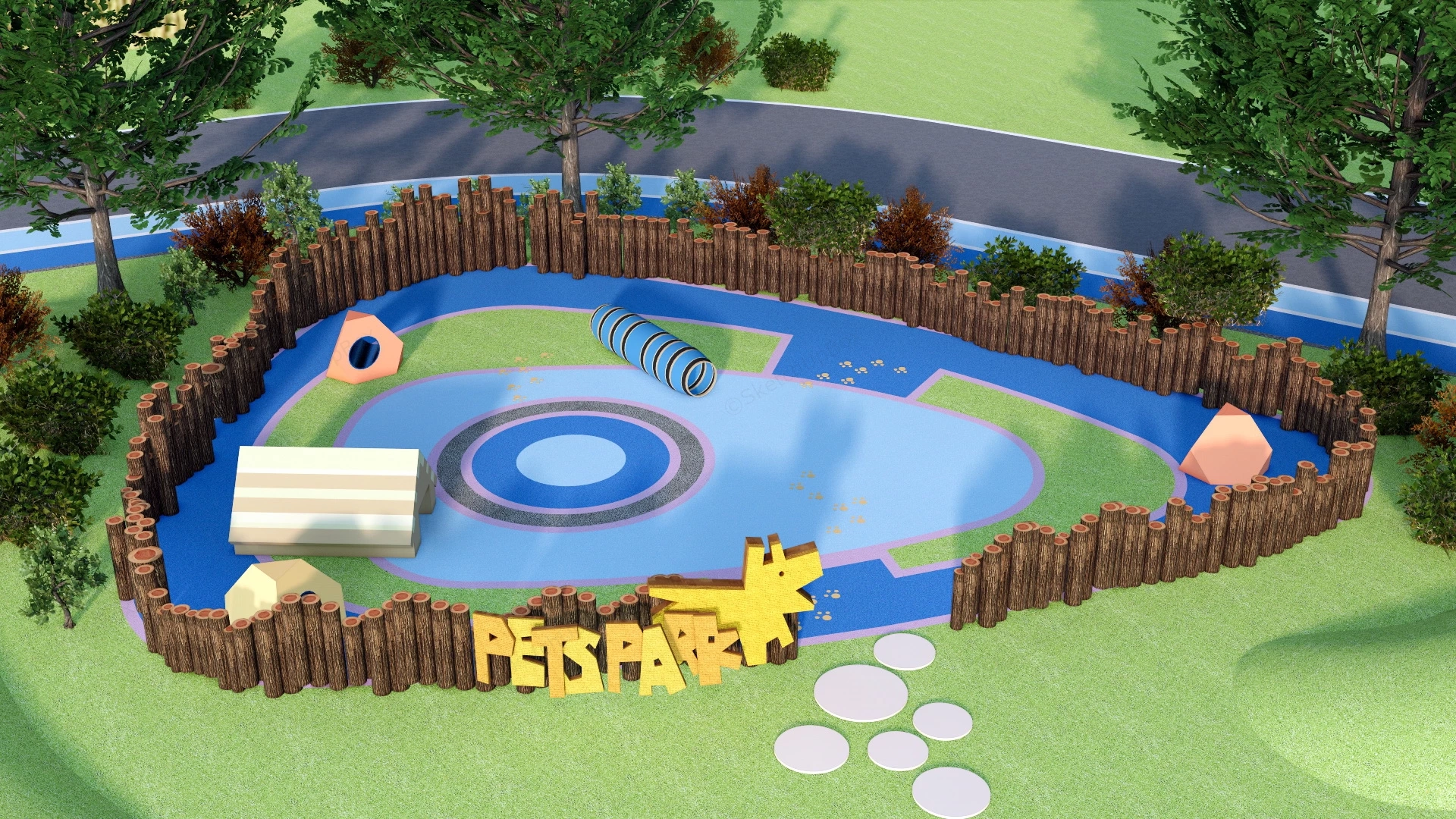 Wood Fenced Dog Park sketchup model preview - SketchupBox