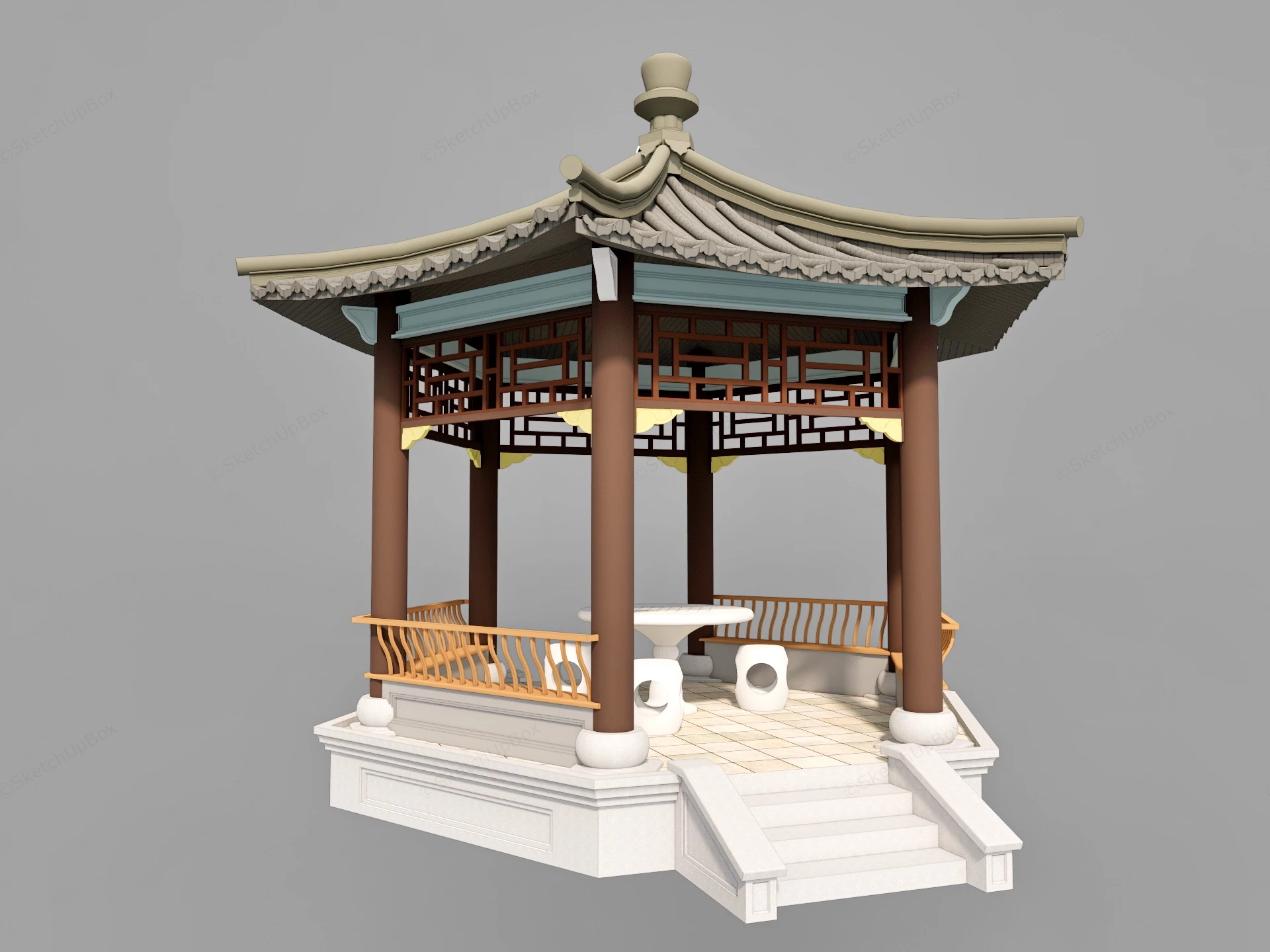 Chinese Garden Gazebo sketchup model preview - SketchupBox
