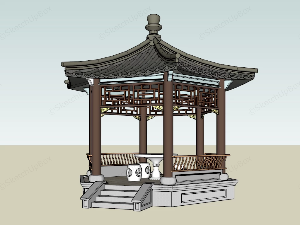 Chinese Garden Gazebo sketchup model preview - SketchupBox