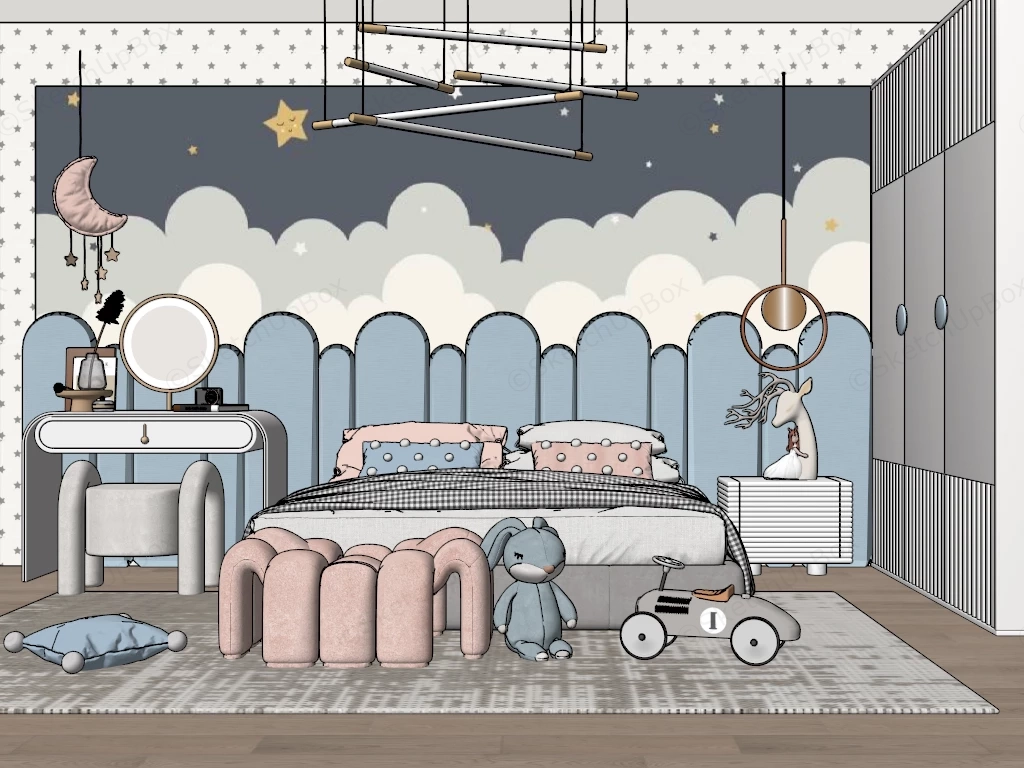 Cute Teenage Girl Bedroom sketchup model preview - SketchupBox