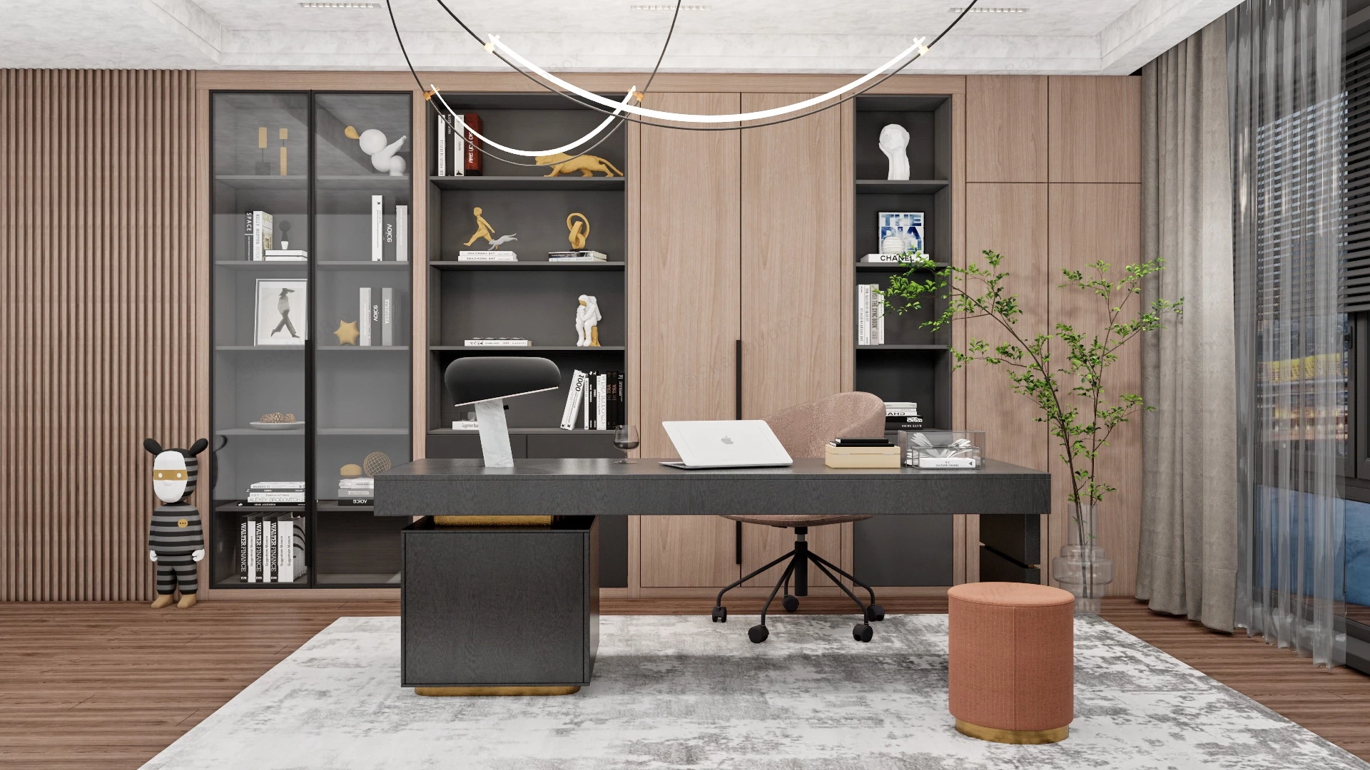 Black And Wood Home Office Design sketchup model preview - SketchupBox