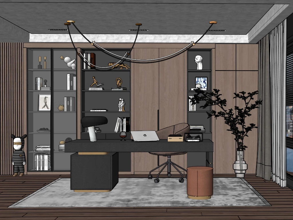 Black And Wood Home Office Design sketchup model preview - SketchupBox