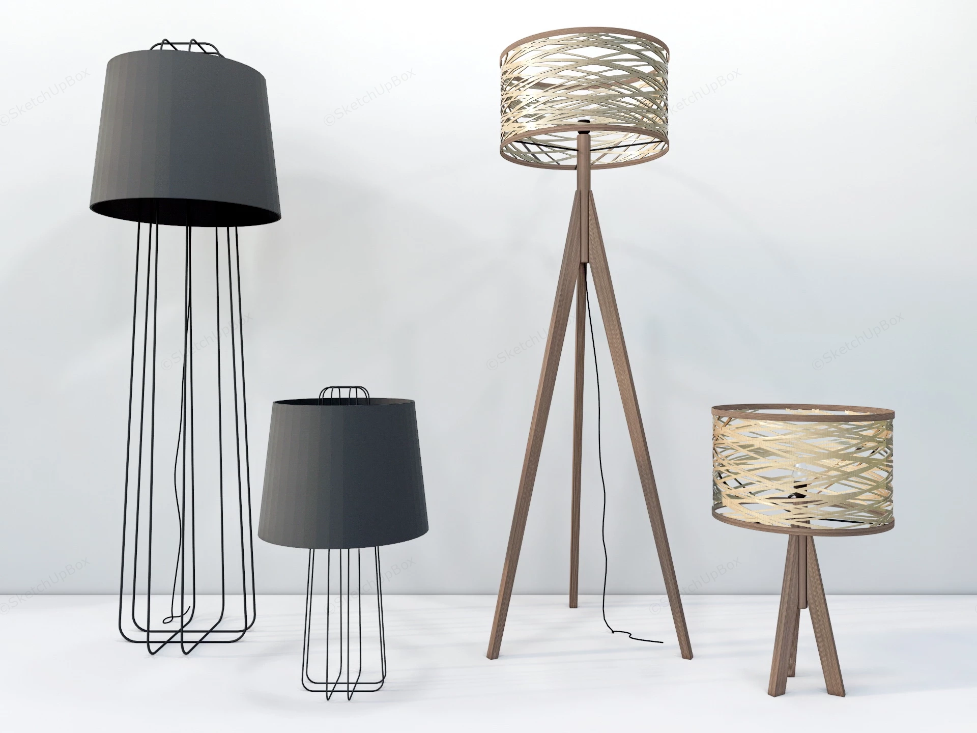 Minimalist Floor Lamp And Table Lamp Set sketchup model preview - SketchupBox