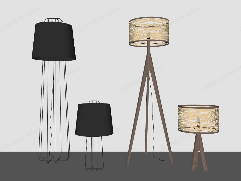Minimalist Floor Lamp And Table Lamp Set sketchup model preview - SketchupBox