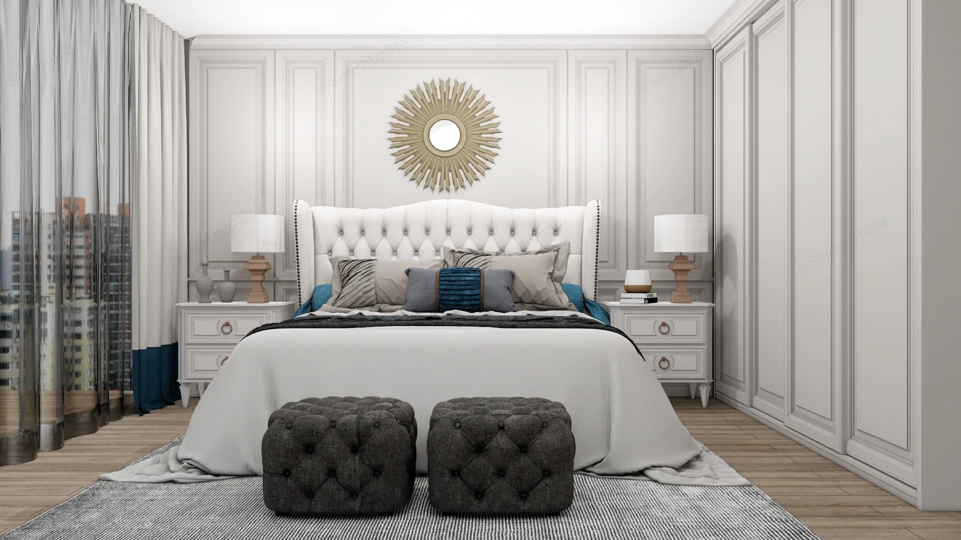 Modern Classic Bedroom Design sketchup model preview - SketchupBox