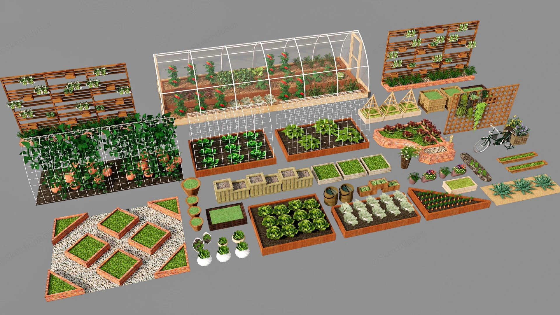 Vegetable Raised Garden Beds sketchup model preview - SketchupBox