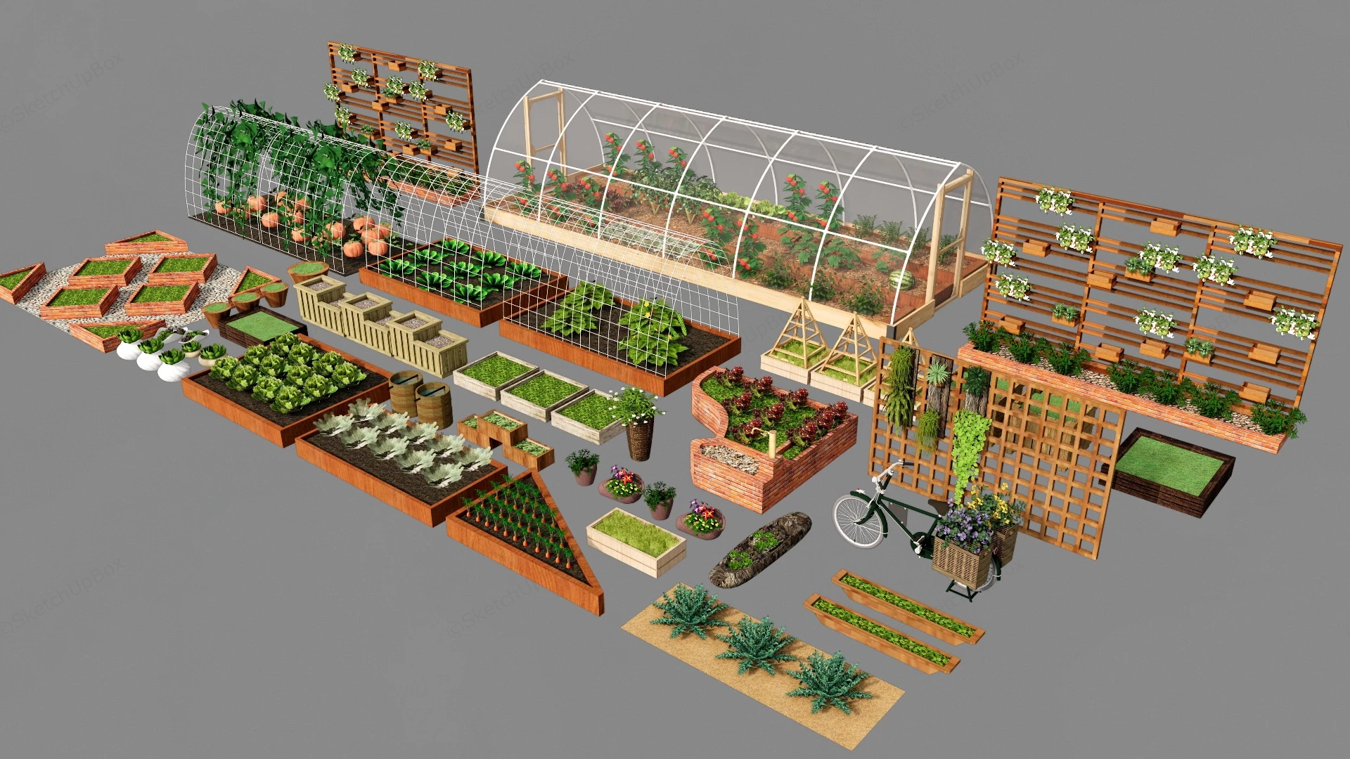Vegetable Raised Garden Beds sketchup model preview - SketchupBox