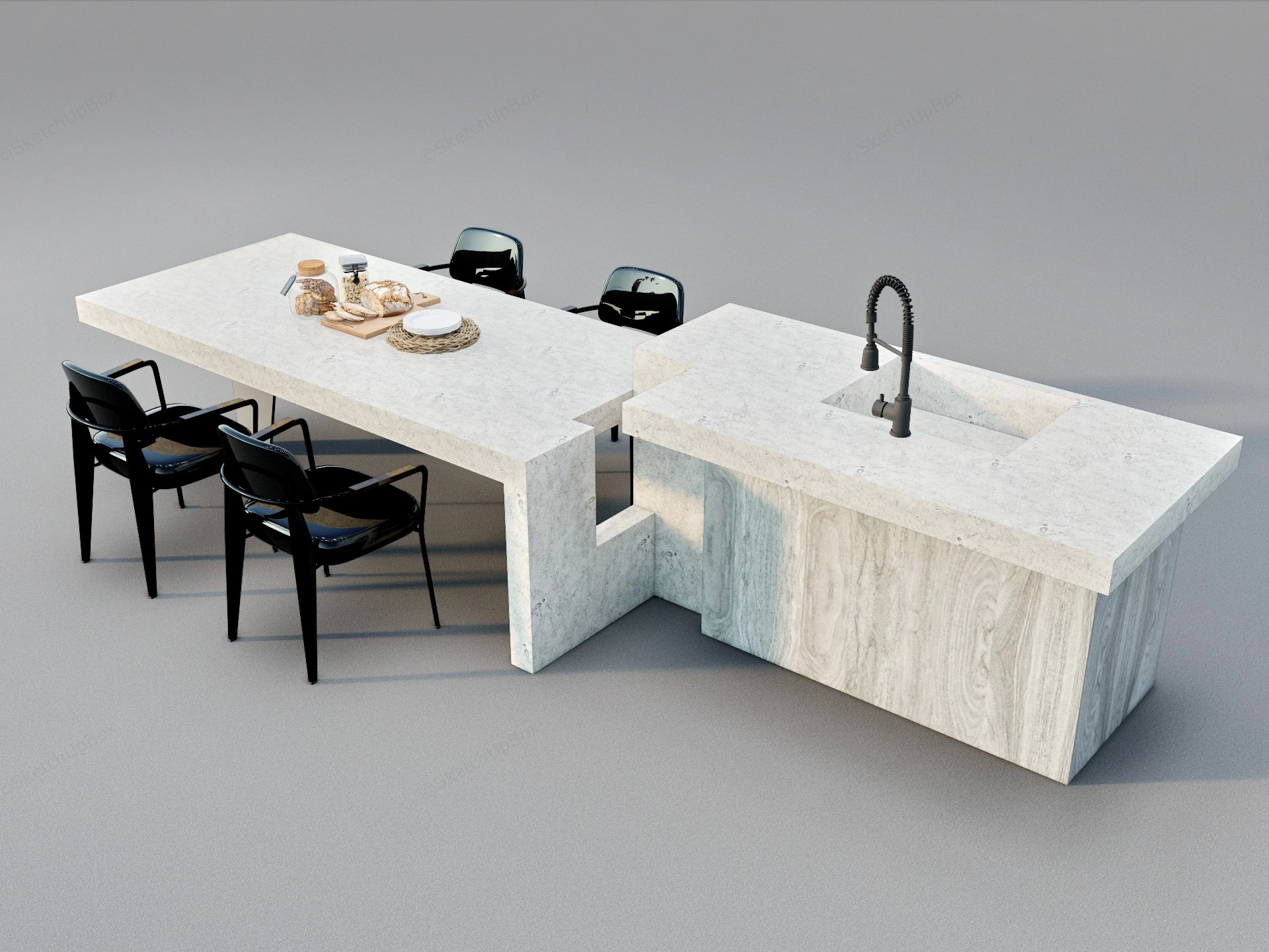 Marble Island With Dining Table Set sketchup model preview - SketchupBox
