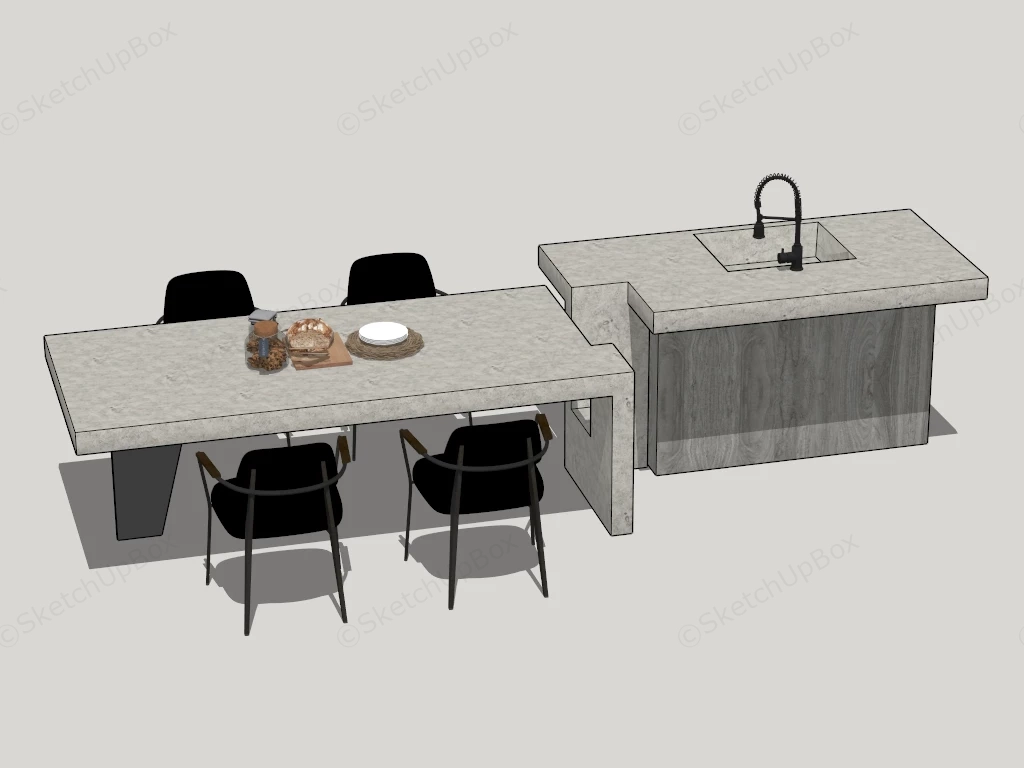 Marble Island With Dining Table Set sketchup model preview - SketchupBox