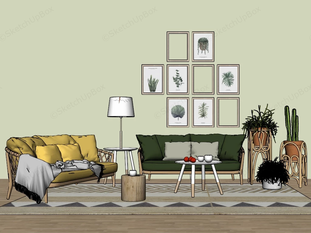 Farmhouse Living Room Furniture Ideas sketchup model preview - SketchupBox