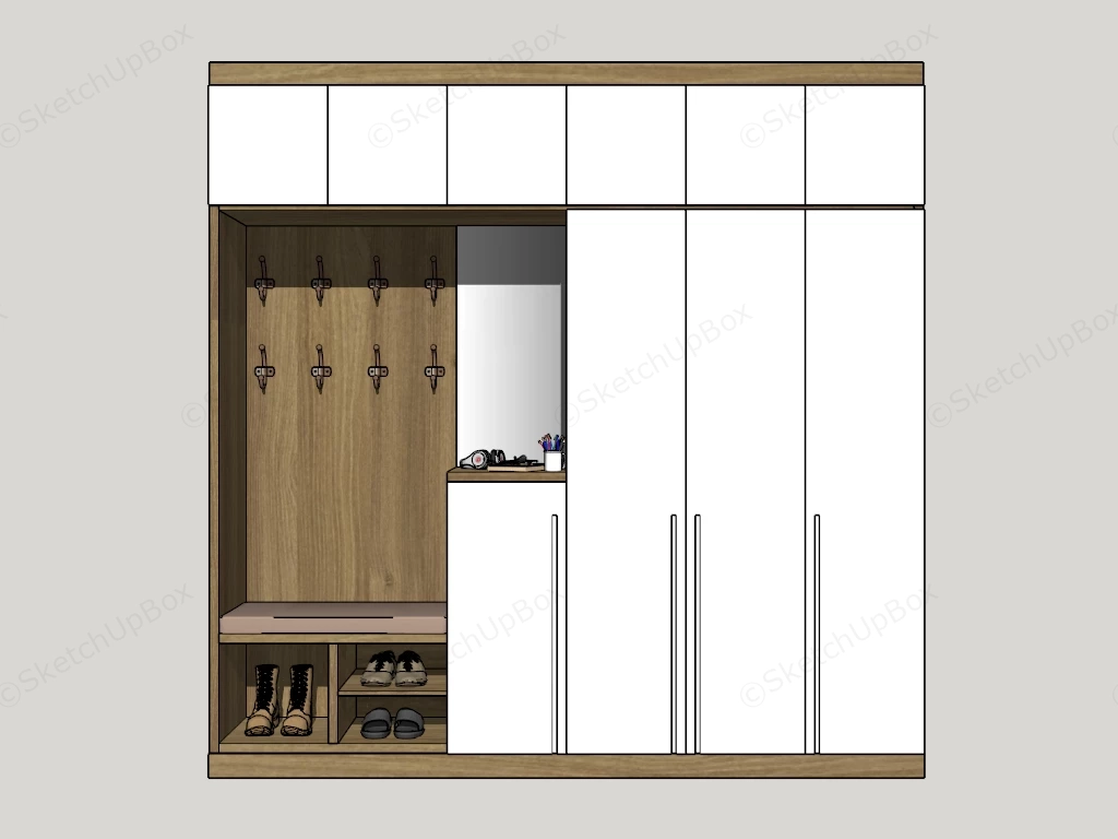 Entryway Hall Tree With Storage Cabinet sketchup model preview - SketchupBox