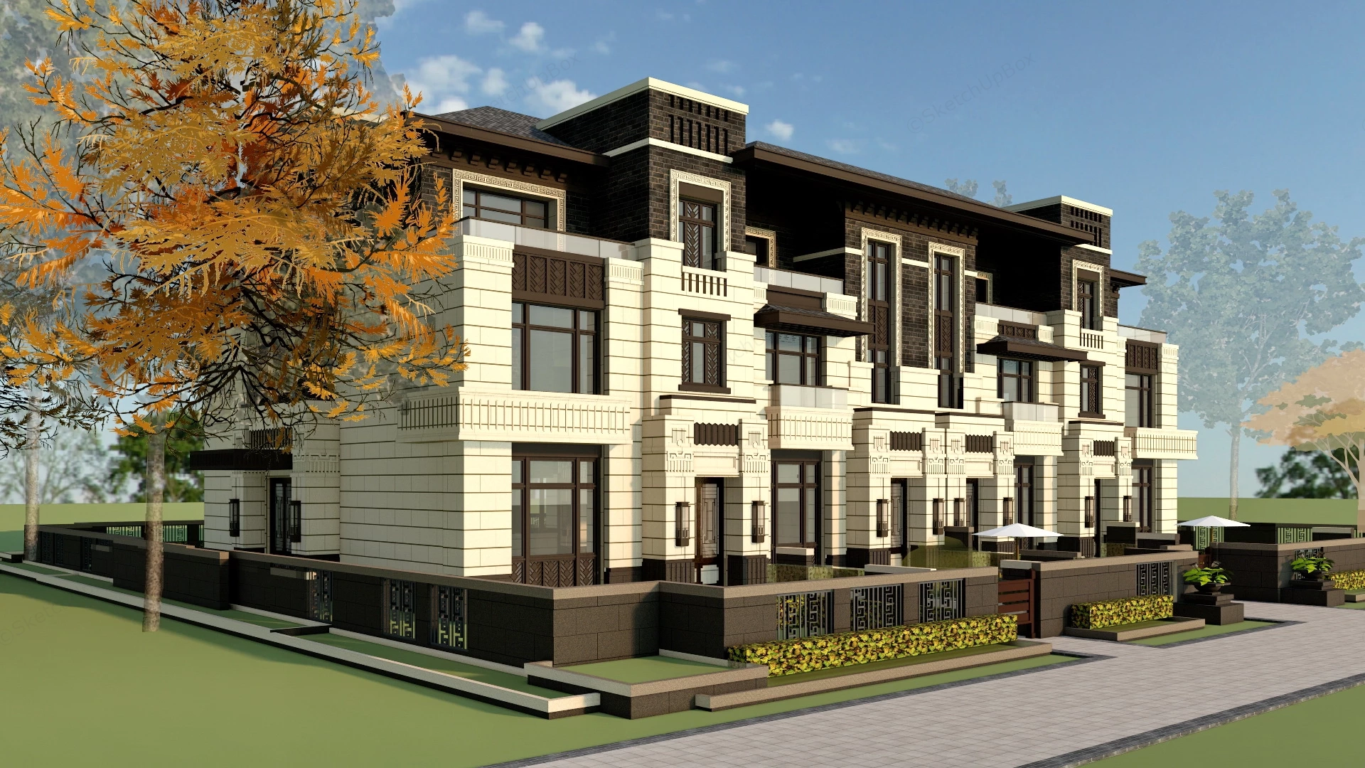 Modern Prairie Style Row House sketchup model preview - SketchupBox
