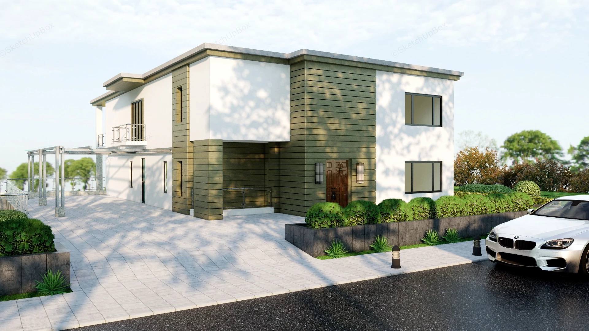 Contemporary Country House Exterior sketchup model preview - SketchupBox