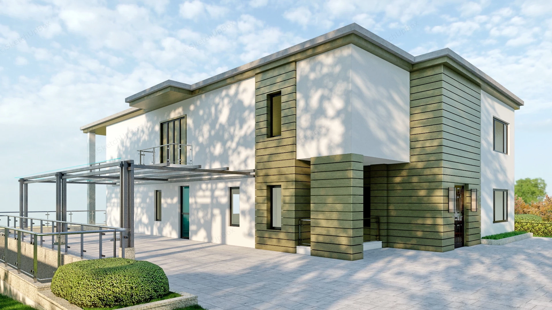 Contemporary Country House Exterior sketchup model preview - SketchupBox