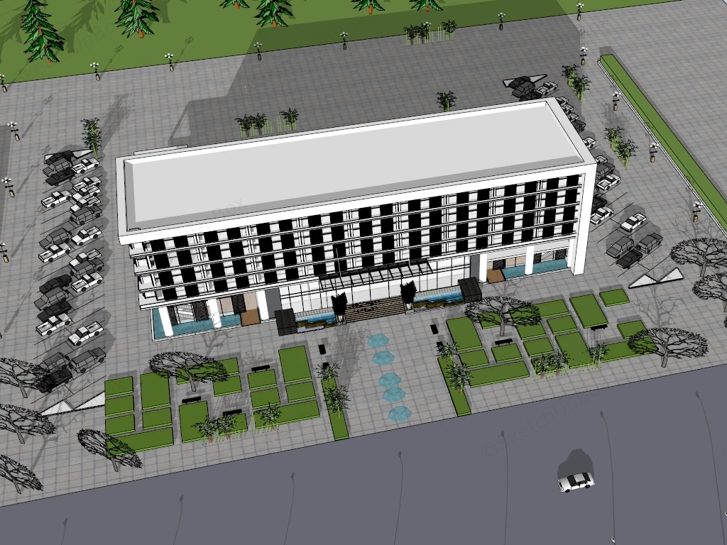 Contemporary Office Building Exterior sketchup model preview - SketchupBox