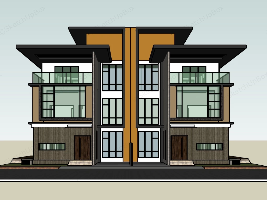 Contemporary Duplex House sketchup model preview - SketchupBox