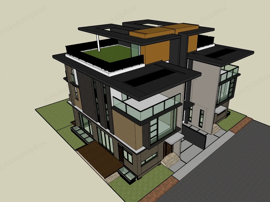 Contemporary Duplex House sketchup model preview - SketchupBox