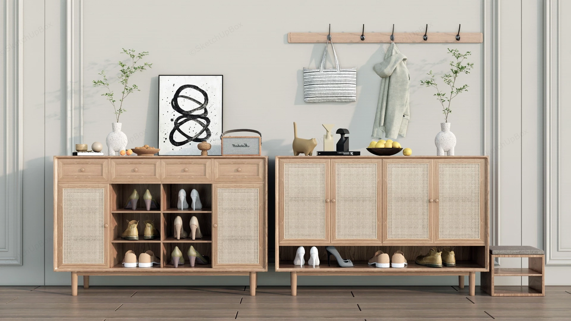 Rattan Shoe Storage Cabinets sketchup model preview - SketchupBox